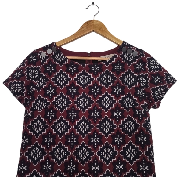 Loft Burgundy+Navy Jacquard Shift Dress In Size 2 - Picture 5 of 7